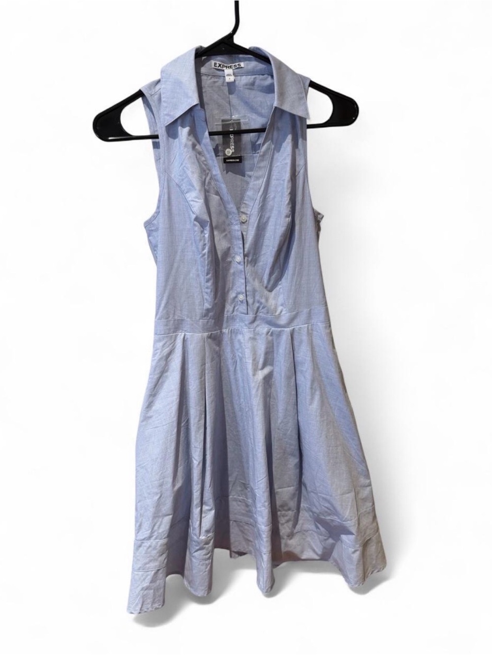 Express Sleeveless Collared Fit-and-Flare Dress in Light Blue
